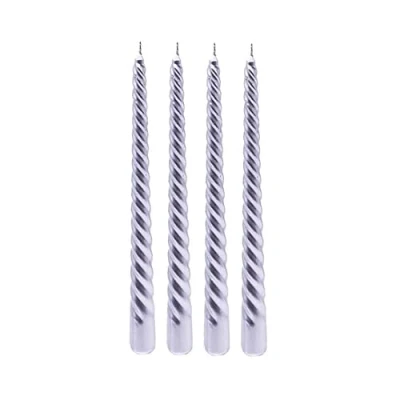 Image of Marco Paul 4pc Silver Twist Taper Candles Metallic Candle Light Table Long Burning Decor Candlesticks Pillar Multipack Non Toxic