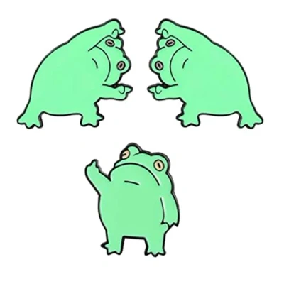 Image of Funny Frog Brooch 3 Pieces Cartoon Animal Brooches Pins Creative Lapel Personality Enamel Pin for Women Men Kids Gift, Alloy Steel, no gemstone