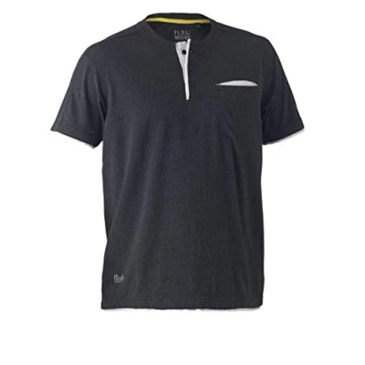 Image of Bisley Workwear UKBK1932_BCCG Flex &amp; Move Cotton Henley T Shirt Short Sleeve Charcoal Marle, M