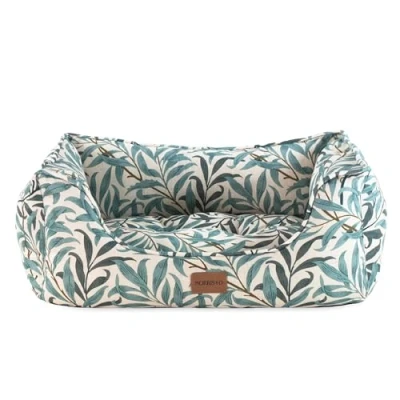 Image of Rosewood x Morris &amp; Co. Willow Boughs Box Bed for Dogs, Small Dog Bed, Ivory/Green, Padded Sides, Non Slip Base, Washable, Luxury William Print