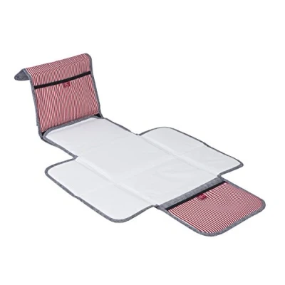 Image of BABABING Flipout Portable Baby Changing Mat, Fold Out Travel Nappy Mat with Storage Pockets and Waterproof Lining, Folding Grey Marl
