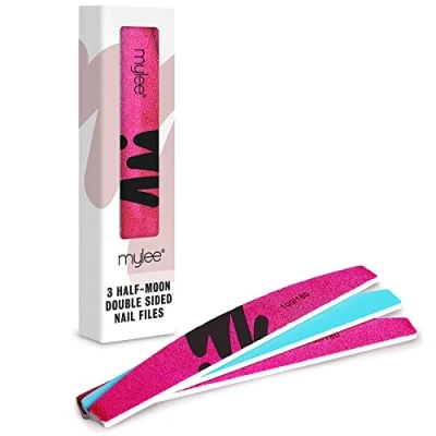 Image of Mylee 3 Pack Double Sided Half Moon Nail File 100/180 Grit Salon Quality Nails, Professional Manicure Tool Use on Natural Nails or Extensions