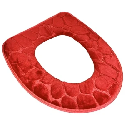 Image of Toilet Seat Cover Cushion Soft Thicken Washable Warmer Reusable Stick Up Pad for Bathroom Red