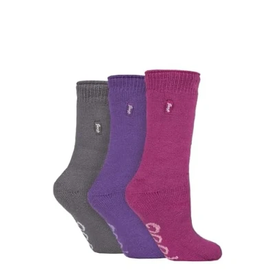 Image of Jeep Ladies Thermal Boot Socks &#039;Renegade&#039; 2.3 TOG Warm, Cushioned, Chunky for Outdoor Walking in Winter Size 4 8 3 Pair Multipack Grey Purple