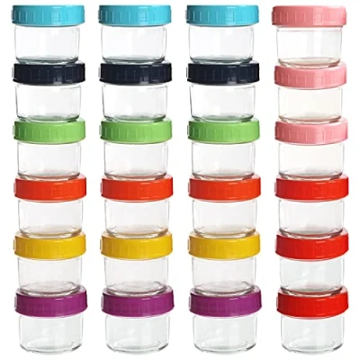 Image of BELLE VOUS 24 Pack Glass Baby Food Containers 100ml/3.5oz Leak Proof, Microwavable, Jars Storage Airtight Reusable with Lids Freezer Safe