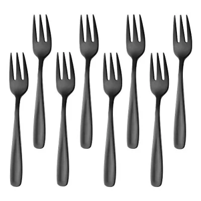 Image of BISDARUN Dessert Forks Stainless Steel Pastry 13.6CM(5.4 Inch) Mini Cake Black Colour Fruit Tea for Appetiser Cocktail set of 8
