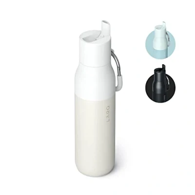 Image of LARQ Bottle Flip Top 17oz Insulated Stainless Steel Water with Straw BPA Free Reusable for Sports, Gym, and Travel Keep Drinks Cold 24 Hours, Granite White