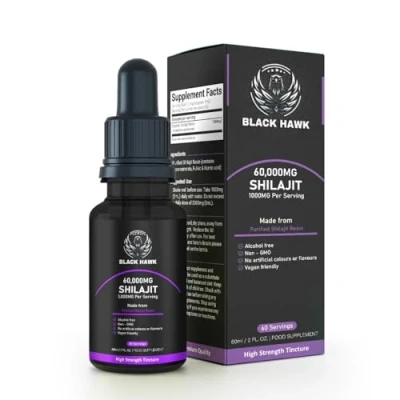 Image of Shilajit Resin 1000mg 60 Vegan Servings Pure Himalayan Golden Natural Supplement with Fluvic &amp; Humic Acid 2 Months Supply Nootropic Made in The UK by BLACK HAWK