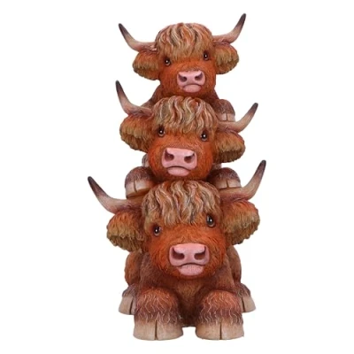 Image of Nemesis Now Highland Totem 3 Cows Figurine, Resin, Brown, Cast in the Finest Expertly Hand Painted