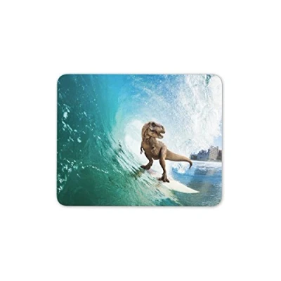 Image of Destination Vinyl ltd Surfing Dinosaur Mouse Mat Pad Surfer Surf Beach Sea Computer #13154
