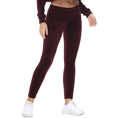 Image of COZZIPLUS Women Velour Legging High Waisted Buttery Soft Velvet Stretchy Legging, Wine, Large