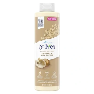Image of St. Ives Soothing Body Wash (650ml) Moisturising Cleanser Oatmeal &amp; Shea Butter Made with Plant Based Cleansers 100% Natural Extracts 16 oz Shower Gel