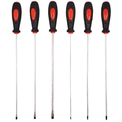 Image of 6 Pcs Professional Extra Long Reach Screwdriver Set Phillips &amp; Slotted DIY Hand Workshop Tools Soft Grip Handles Magnetic Tip UK FREE P&amp;P