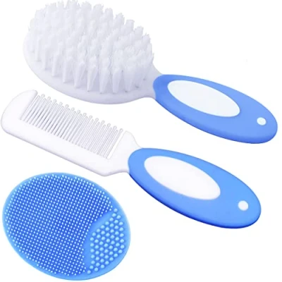 Image of Baby Hair Brush, Cradle Cap Comb, Brush and Comb Set for Newborns &amp; Toddlers, Soft Bristles, Ideal Cap, Perfect Registry Gift (Blue)