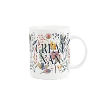 Image of Purely Home Floral Great Nan Mug Watercolour Flowers &amp; Foliage Relations Gift/Present for Her Tea/Coffee Hot Drinks White Bone China