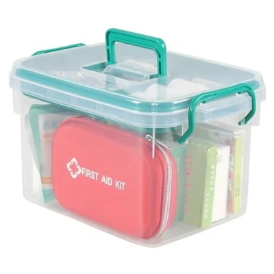 Image of Oymlclivisa Plastic First Aid Medicine Box, Household Kit with Handles and Lid, Clear