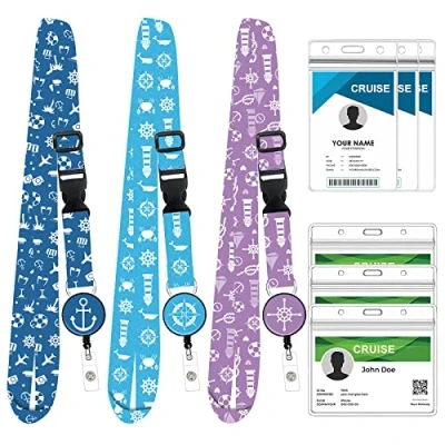 Image of 3 Pack Retractable Cruise Lanyard, Adjustable Ship Lanyard with Id Badge Reel Holder &amp; Detachable Buckle, Key Card for Carnival Royal Caribbean Cruises, Essential Accessories（A)