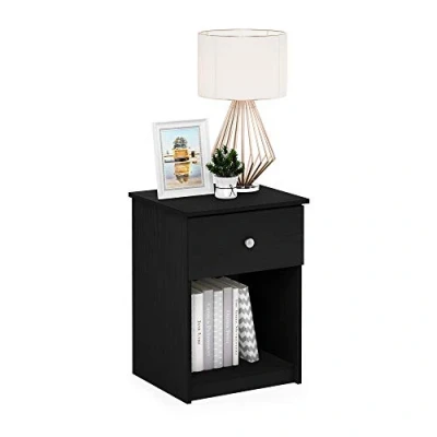 Image of Furinno Tidur Nightstand with One Drawer, Set of 2, Black Oak