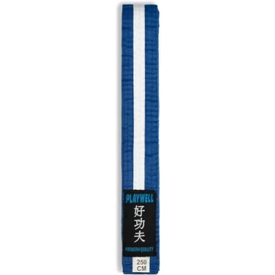 Image of Martial Arts Cotton Coloured Belt With White Stripe Grading (Karate, Judo Taekwondo) (Blue Stripe, 250cm)