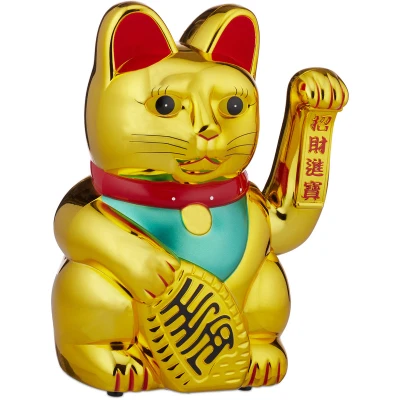 Image of Relaxdays Waving Cat, XL Maneki Neko, Battery Powered Paw, Fortune 30 cm, Gold