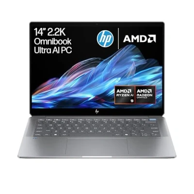 Image of HP OmniBook Ultra 14 Laptop AMD Ryzen AI 9 365 Enhanced 32 GB RAM 1 TB SSD Radeon Graphics 2.2K IPS Touchscreen Up to 22.25 Hrs Battery Win 11 Meteor Silver fd0002na