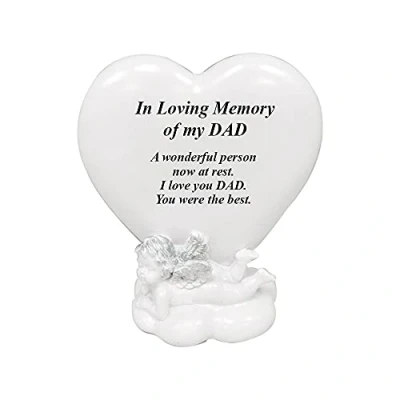 Image of Memorial Heart Plaques Grave Cherub Ornaments Personalised Decoration Plaques, Cherub, Engraved with Remembrance Quotes in Loving Memory of your Special Ones (Dad)