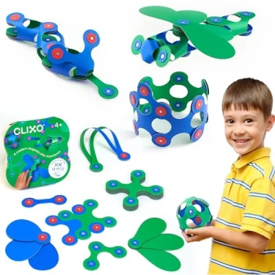Image of Clixo Grab &amp; Go Magnetic Toy For Kids Flexible, Durable, Imagination Boosting Magnet Building Toy. An Educational Multi Sensory STEM Experience. Great as a Travel Game. Ages 4 99. 18 Piece Pack