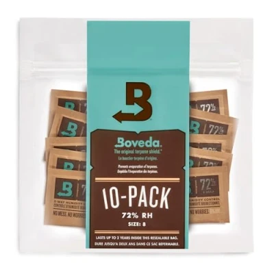 Image of Boveda 72% Two Way Humidity Control Packs For Storing Up to 5 Items Size 8 10 Pack Small Wood &amp; Leather Travel Cases Moisture Absorbers Humidifier in Resealable Bag