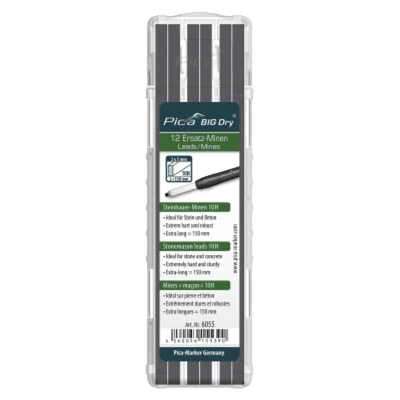 Image of Pica BIG DRY Pen Pack of 12 Pencil Refills Stonemason Black Graphite 10H 6051