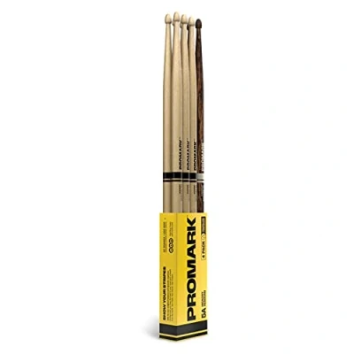 Image of ProMark Drum Sticks Rebound 5A Drumsticks FireGrain For Playing Harder, Longer Rear Weighted Feel Lacquer Finish, Acorn Tip, Hickory Wood 3 Pairs of + 1 Pair