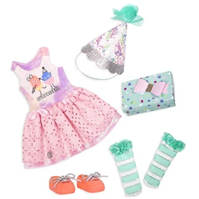 Image of Glitter Girls GG50098Z Flower Battat What a Surprise 14 inch Deluxe Birthday Party Doll Outfit Toys, Clothes, and Accessories for Ages 3 Up, Floral, Rose