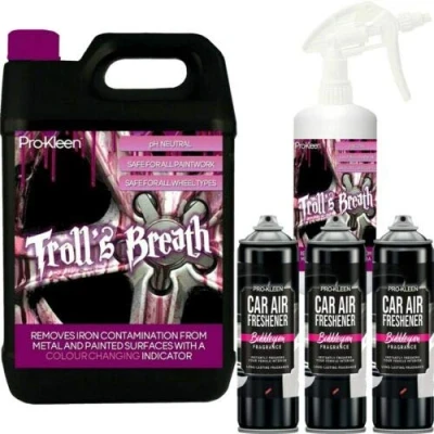 Image of Pro Kleen Troll&#039;s Breath 6L with Bubblegum Car Air Freshener 3 x 400ml Removes Iron Fallout and Leaves Your Smelling Fresh Cleaning Kit