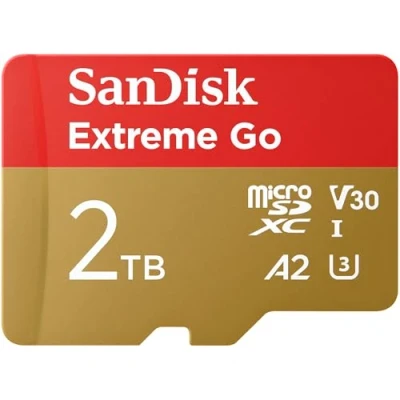 Image of SanDisk 2TB Extreme Go micro SDXC card + SD adapter, (For Android Devices, Gaming Consoles, Drones, Action Cams, UHS I, up to 250 MB/s, V30, 5K, 4K, UHD, Rescue PRO, Class 10, U3) For Amazon