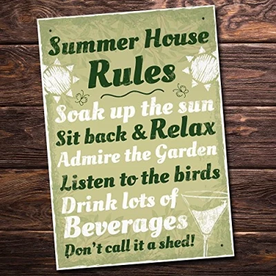Image of RED OCEAN Summer House Rules Hanging Wall Plaque Garden Shed Sign Home Friendship Gift