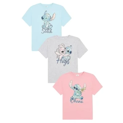 Image of Disney Lilo &amp; Stitch Girls T Shirts 3 Pack Kids Multipack (7 8 Years) Pink