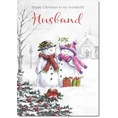 Image of doodlecards Husband Christmas Card Two Snowmen Medium Size with Plain Red Envelope, 21 x 15cm