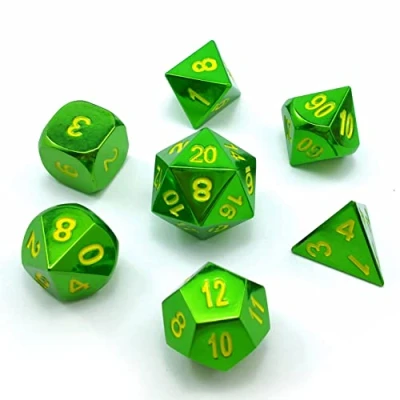 Image of Bescon Heavy Duty Solid Metal Dice Set Glossy Green, Metallic Polyhedral D&amp;D RPG 7