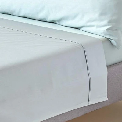 Image of HOMESCAPES Blue Pure Organic Cotton Flat Sheet Double 400TC 600 Thread Count Equivalent Bed