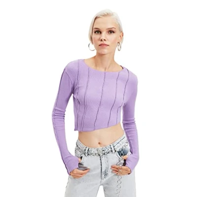 Image of Trendyol Women Regular Basic Crew Neck Knit Blouse Lilac