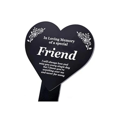Image of OriginDesigned Special Friend Memorial Remembrance Plaque Stake, HEART SHAPE Black and White, Waterproof, Outdoor, Grave Marker, Tribute, Plant Marker