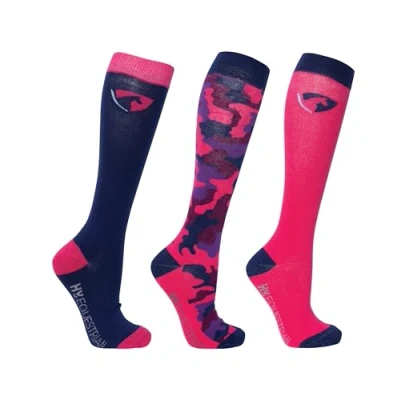 Image of HY EQUESTRIAN DynaForce Socks (Pack of 3) Size 12 4 (Raspberry/Navy)