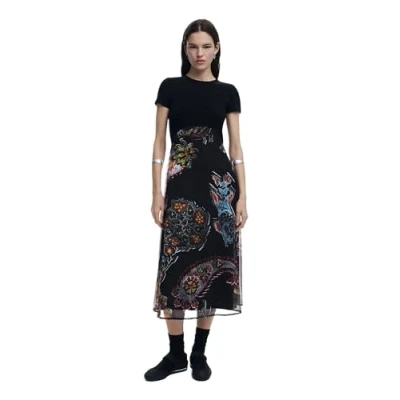 Image of Desigual Paisley Mesh Midi Dress Designed by Mr. Christian Lacroix 25SWVK32 Black