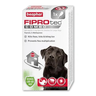 Image of Beaphar FIPROtec® COMBO for Large Dogs (2040kg) Kills Fleas, Flea Eggs &amp; Ticks Stops Fleas Multiplying on Pet and in Home Vet Strength Treatment 1 Pipette