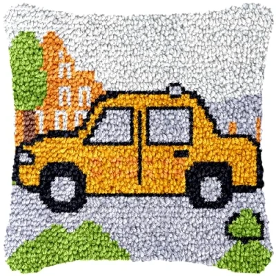 Image of CAIRF Latch Hook Kit Car Pattern B Cushion Kits for Aadults DIY Needlework Crafts Cover Case, 43 X cm