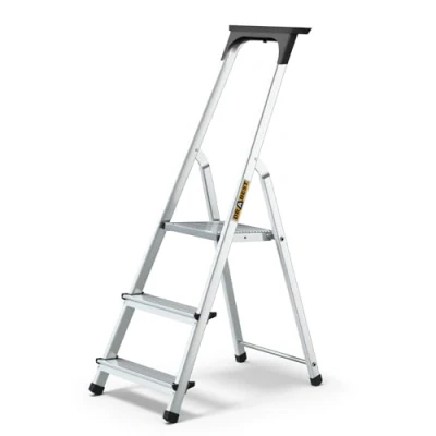 Image of Aluminium Ladder with Shelf, Stepladder 3 Steps, Step up to 125 kg, Household Ladder, Folding (3 Steps)