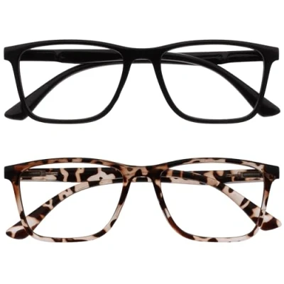 Image of OPULIZE NYX Blue Light Blocking Reading Glasses Anti Glare Computer and Gaming Eyewear 2 Pack UV Eyestrain Protection Rectangular Frame Black Brown Men Women + 1.50