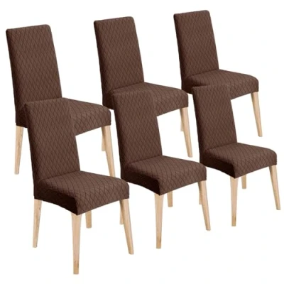 Image of LANSHENG Dining Chair Covers Set of 6, Stretch Protector Slipcovers Jacquard, Elastic Removable Washable Seat Cover for Room Kitchen Banquet Restaurant Home, Brown