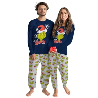 Image of The Grinch Pyjamas for Men and Women Pyjama Set Long Sleeve Top with Trousers blue/grey, XL