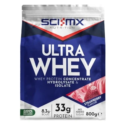 Image of SCI MX Ultra Whey Protein Muscle Building &amp; Recovery Powder With Naturally Occurring Glutamine Amino Acids Strawberry Flavour 800G 18 SERVINGS