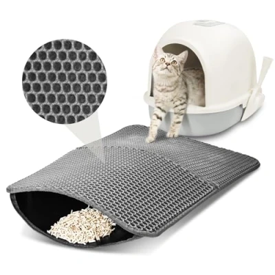 Image of Nobleza Cat Litter Mat, Large Tray Mat Trapping Foldable Washable 62x42cm Honeycomb Double Layer, Nonslip Waterproof Urine Proof EVA Material Easy Clean, Box Scatter Control Grey